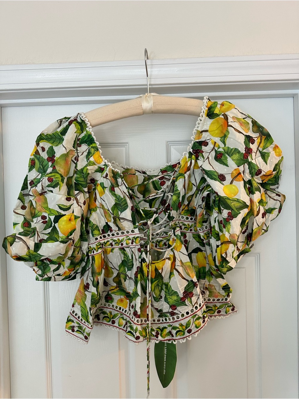 FARM Rio Corset Back Puff Sleeve Blouse Fruit Orchard Print 100% Cotton XL - Picture 8 of 11